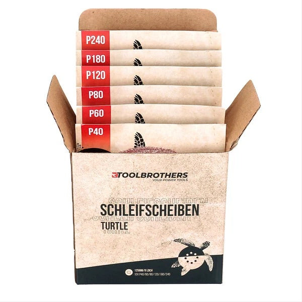 Milwaukee M18 BOS125-0 Ponceuse excentrique sans fil 125mm 18V Solo + Set de ponçage Toolbrothers TURTLE 125mm, 4 pcs. - sans batterie, sans chargeur