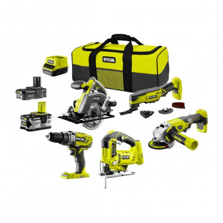 RYOBI - Pack RYOBI complet 5 outils - 2 batteries 2.0Ah et 4.0Ah - 1 chargeur - R18CK5A-242S